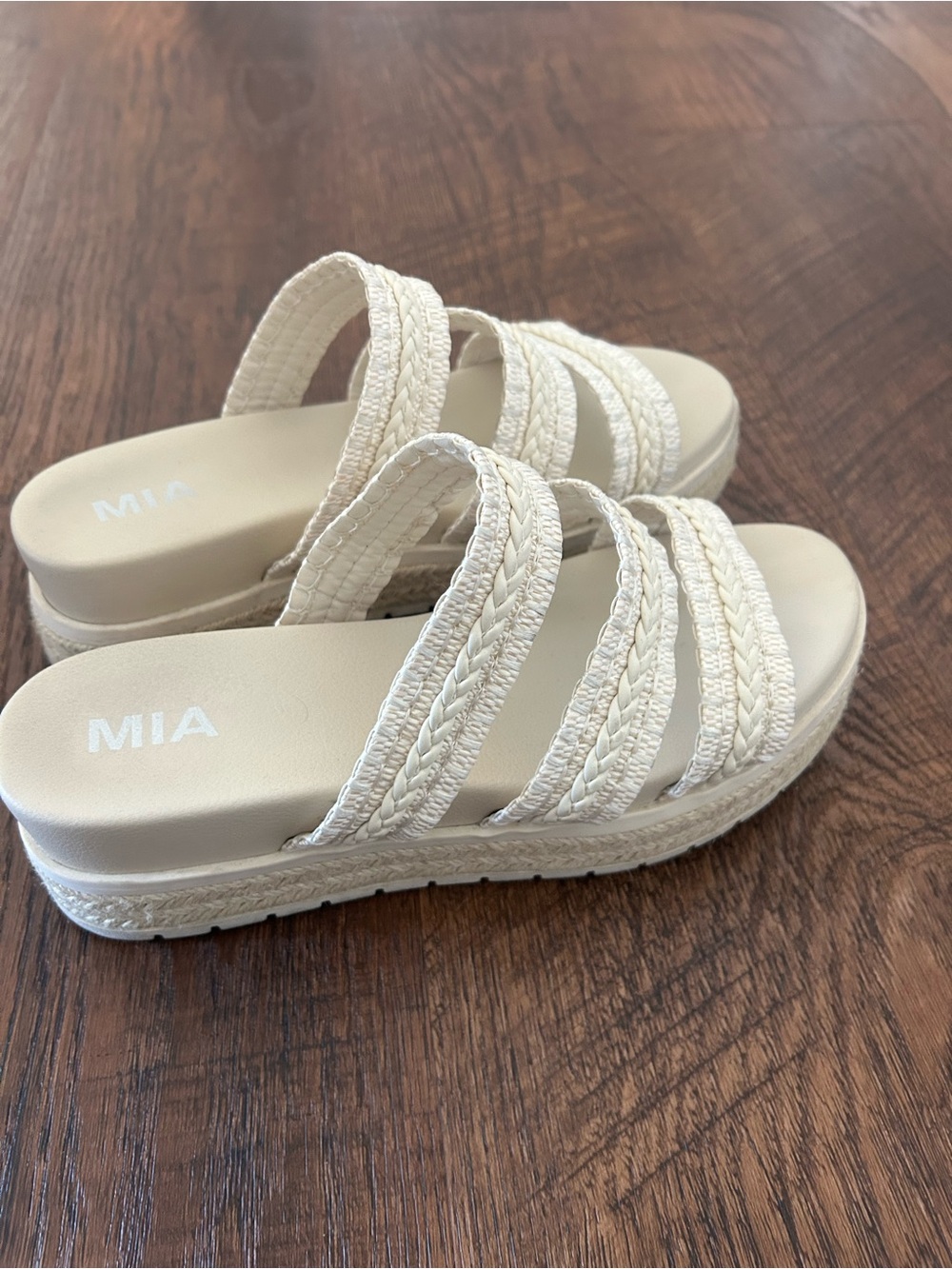 MIA Cream Braided Double-Strap Platform Slides